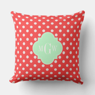 Coussin Corail Blanc Polka Dots Menthe Quatrefeuilles 3 Mo