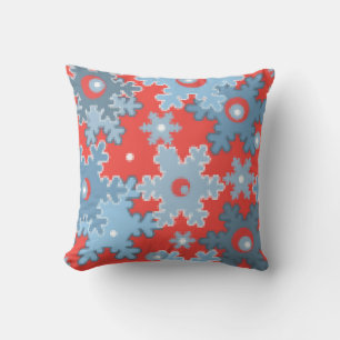 Coussin Corail bleu d'hiver motif neige flocons