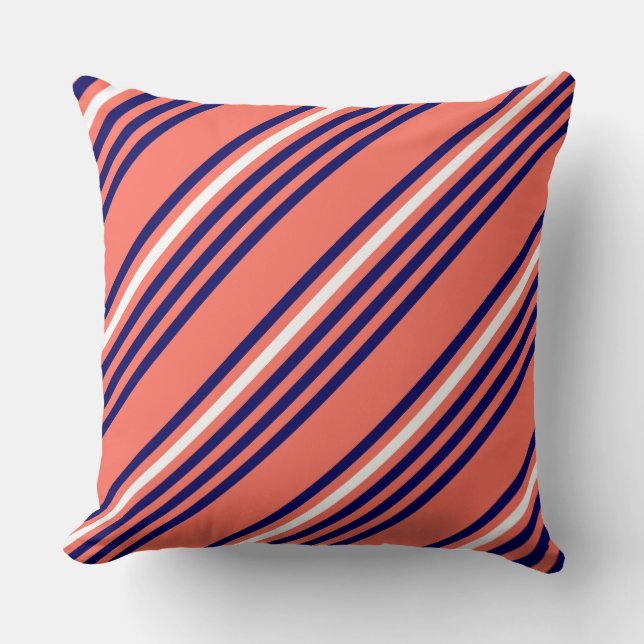 Coussin Corail, bleu marine et blanc cinq bandes motif (Recto)