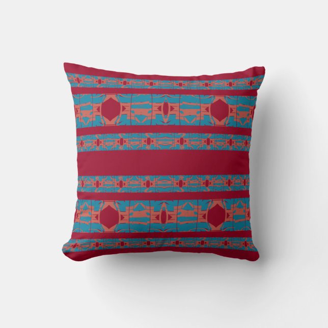 Coussin Corail bleu sur Motif symétrique rouge foncé (Recto)