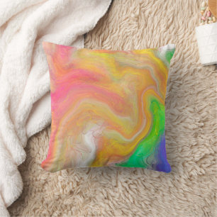 Coussin Corail, Bleu, Vert, Rose Abstrait Fluide Art