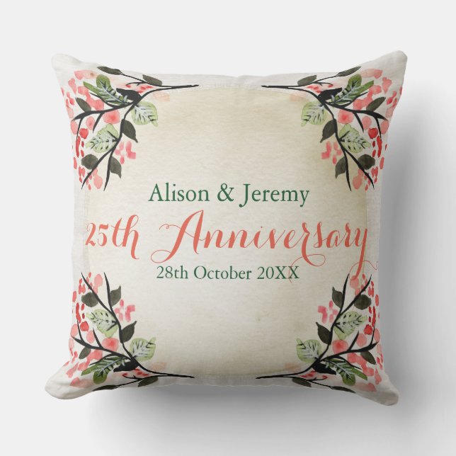 Coussin Corail botanique d'anniversaire de mariage (Recto)