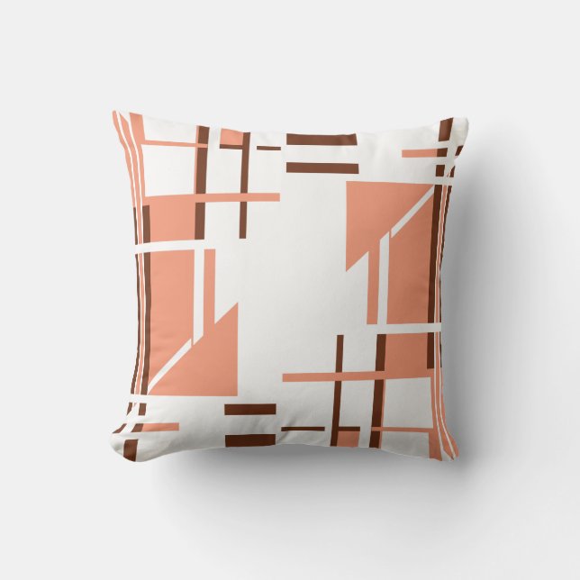 Coussin Corail Brown sur les lignes géométriques blanches (Recto)