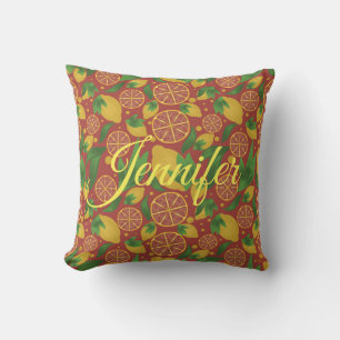 Coussin Corail de citron d'aquarelle personnalisé 