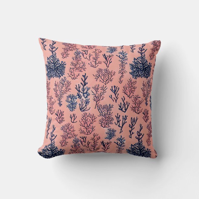 Coussin Corail de Preppy et Motif bleu (Recto)