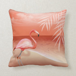 Coussin Corail du mariage de plage de Flamant rose