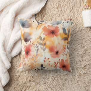 Coussin Corail et bleu fumé Fleurs d'Art Moderne