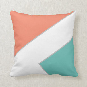 Coussin Corail moderne Turquoise Bleu Bloc de couleur géo