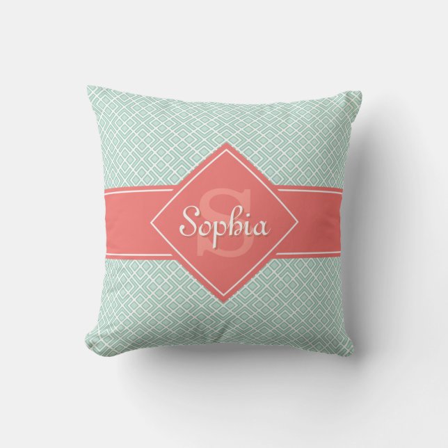 Coussin Corail monogramme et Motif diamant de menthe (Recto)