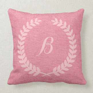 Coussin Corail Monogramme Lin Rouge Et Wreath Rose