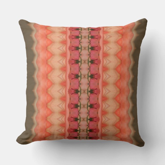 Coussin Corail Rose Et Olive Profond (Recto)