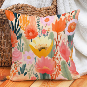 Coussin Corail Rose Jaune Crème Floral