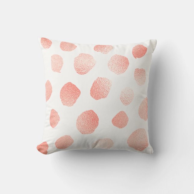 Coussin Corail rose peint Métallic Pois blanc (Recto)