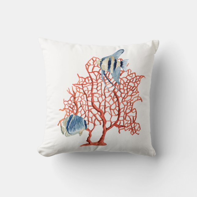 Coussin Corail rouge avec poissons tropicaux, Aquarelle de (Recto)