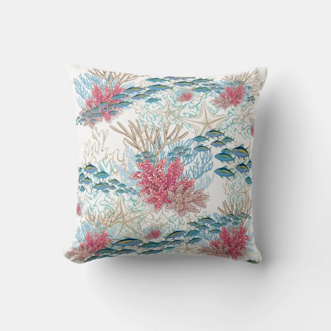 Coussin Corail rouge turquoise récif Poisson Côtier Océan  (Recto)