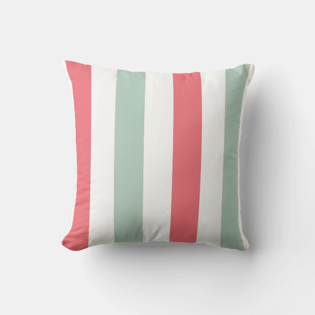 Coussin Corail, Teal et blanc barrés (Recto)