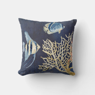 Coussin Corail tropical d'aquarelle de poissons de plage