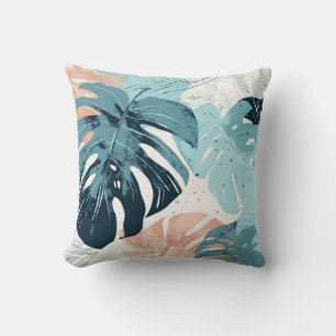Coussin Corail tropical Turquoise feuille rose Feuilles mo