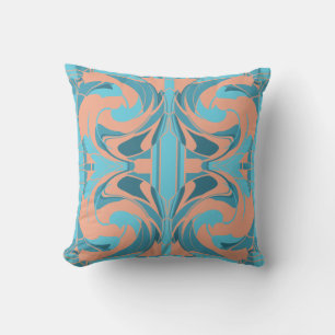 Coussin Corail Turquoise Aqua Swirling Grande mosaïque de 