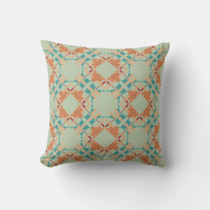 Coussin Corail turquoise Orange clair Olive Carreaux médit