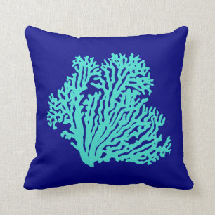 Coussin Corail Turquoise Sur La Décoration Côtière Bleu