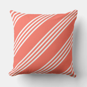 Coussin Corail vivant et blanc quatre bandes motif