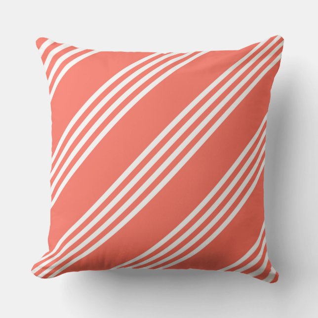 Coussin Corail vivant et blanc quatre bandes motif (Recto)