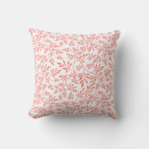 Coussin Corail vivant et motif feuille blanc