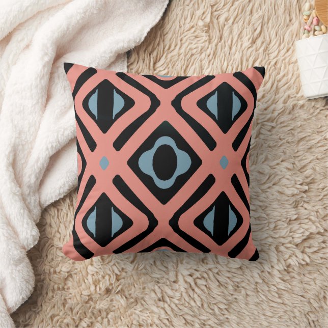 Coussin Coral bleu tendance et Motif tribal noir (Couverture)