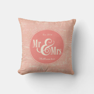 Coussin Coral Chevron "Mr & Mrs" coussin, personnalisé
