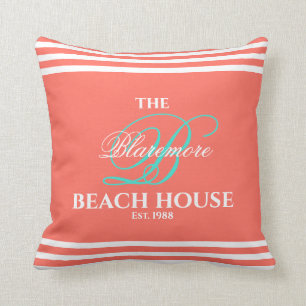 Coussin Coral Family Monogramme Couleur Turquoise Initiale