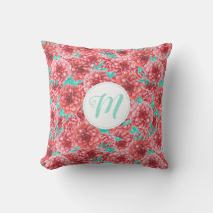 Coussin Coral Floral Patte & Monogramme