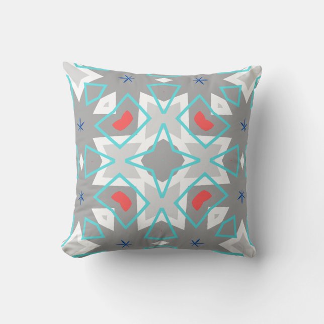 Coussin Coral Gray Mandala Pattern | Geometric Floral Boho (Recto)