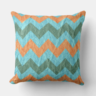 Coussin Coral moderne Aqua Chevron Cuir