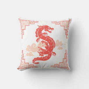 Coussin Coral Peach Chinoiserie Dragon et Nuages