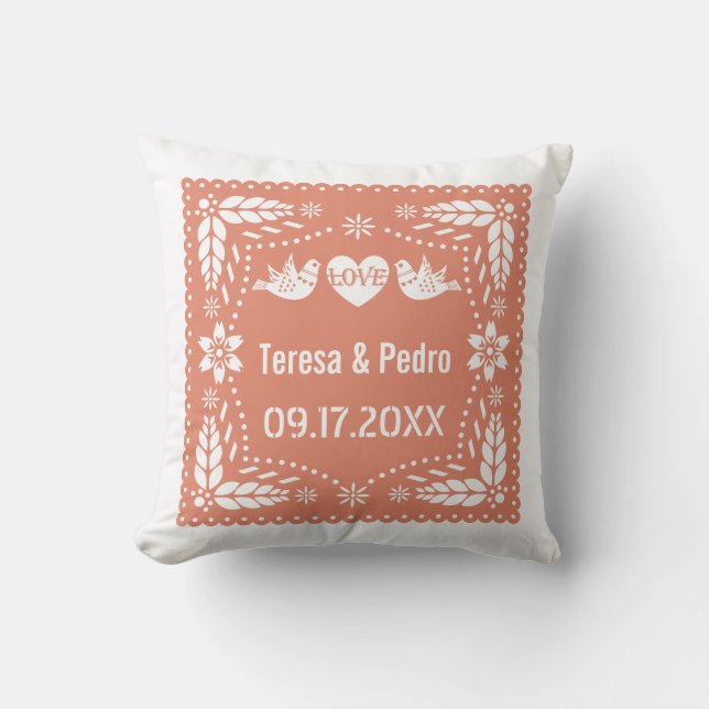 Coussin Coral peach picado inséparables mariage (Recto)