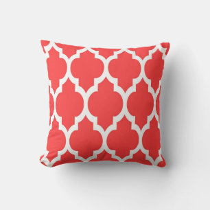 Coussin Coral Red White Moroccan Quatrefoil