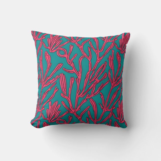 Coussin Coral Reef rose Abstrait et Turquoise (Recto)