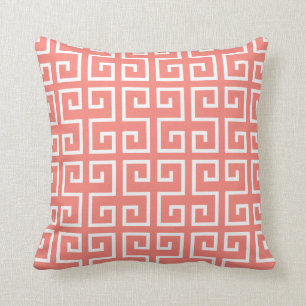 Coussin Coral rose et blanc Motif géométrique