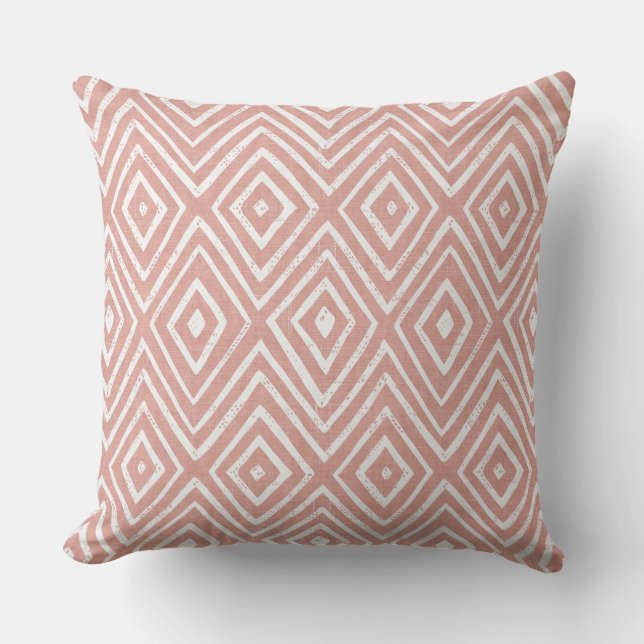 Coussin Coral rose et diamant blanc Chevron géométrique (Recto)