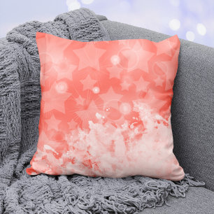 Coussin Coral rose Etoiles motif Peinture blanche Moderne 