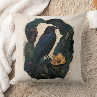Coussin Corbeau botanique de minuit