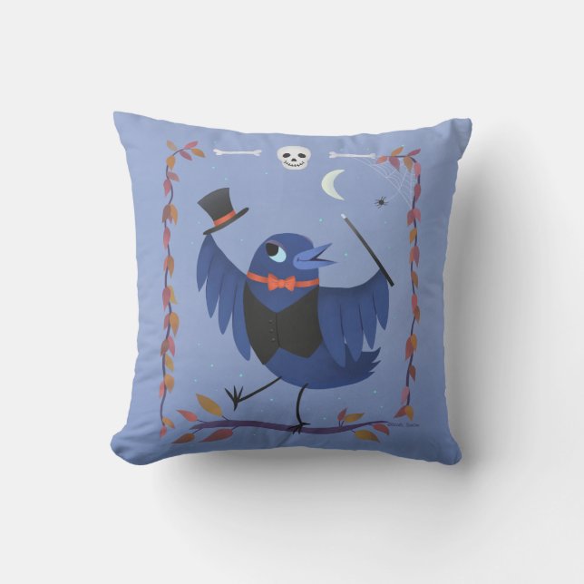 Coussin Corbeau de Halloween Corbeau Lune Bleue (Recto)