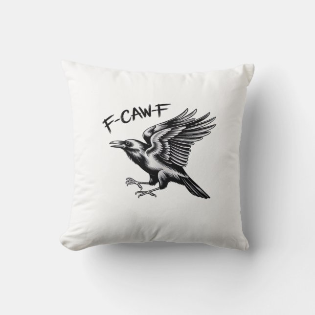 Coussin Corbeau drôle F-Caw-F Essentiel Minimaliste Propre (Recto)