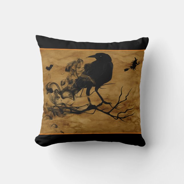 Coussin Corbeau et sorcière Éffrayant (Recto)
