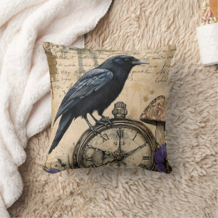Coussin Corbeau gothique vintage