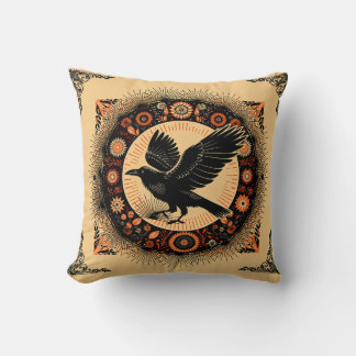 Coussin Corbeau Sombre Académie Mandala Cercle Boho Gothiq