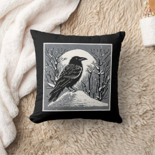 Coussin Corbeau : Talkeetna, Alaska noir et blanc
