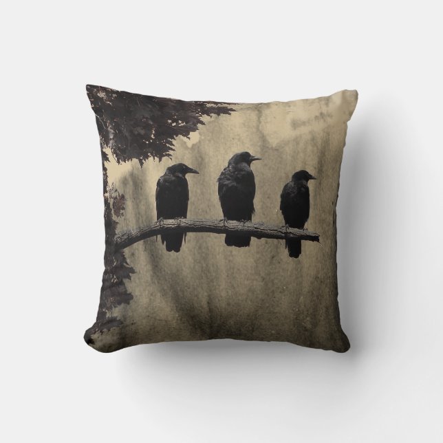 Coussin Corbeaux d'art vieilli Ravens (Recto)