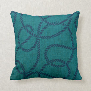 Coussin Corde nautique en vert bleu d'océan